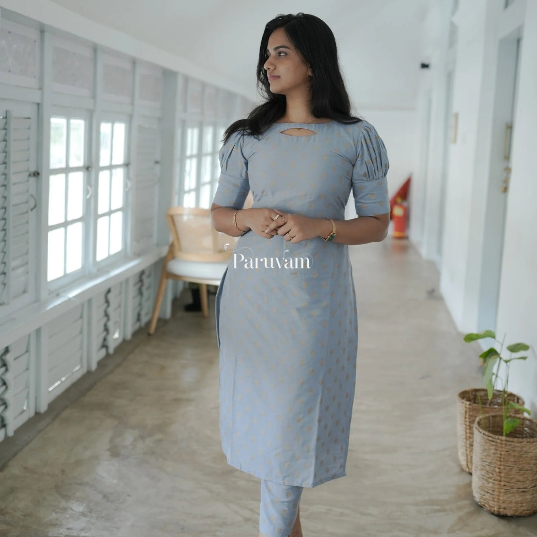 Gold Foiled Blue grey kurti