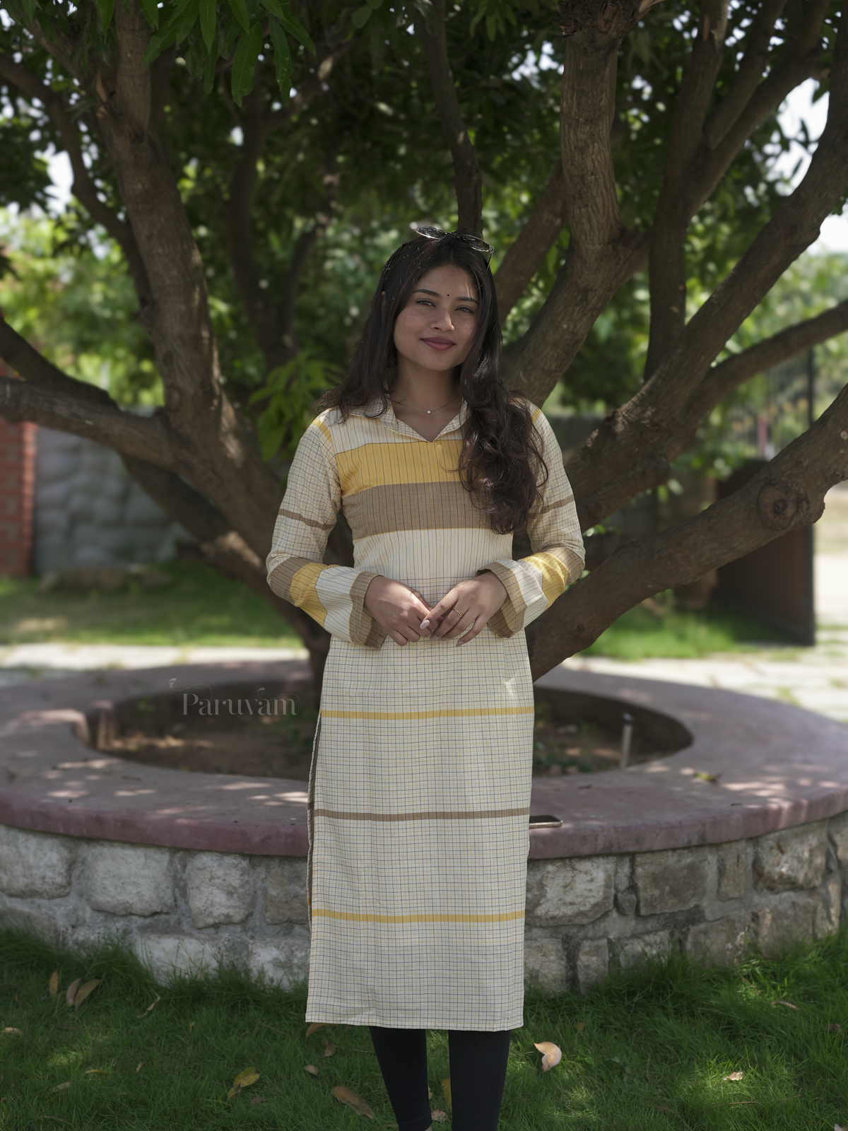 Yellow Checks Handloom Cotton Kurti