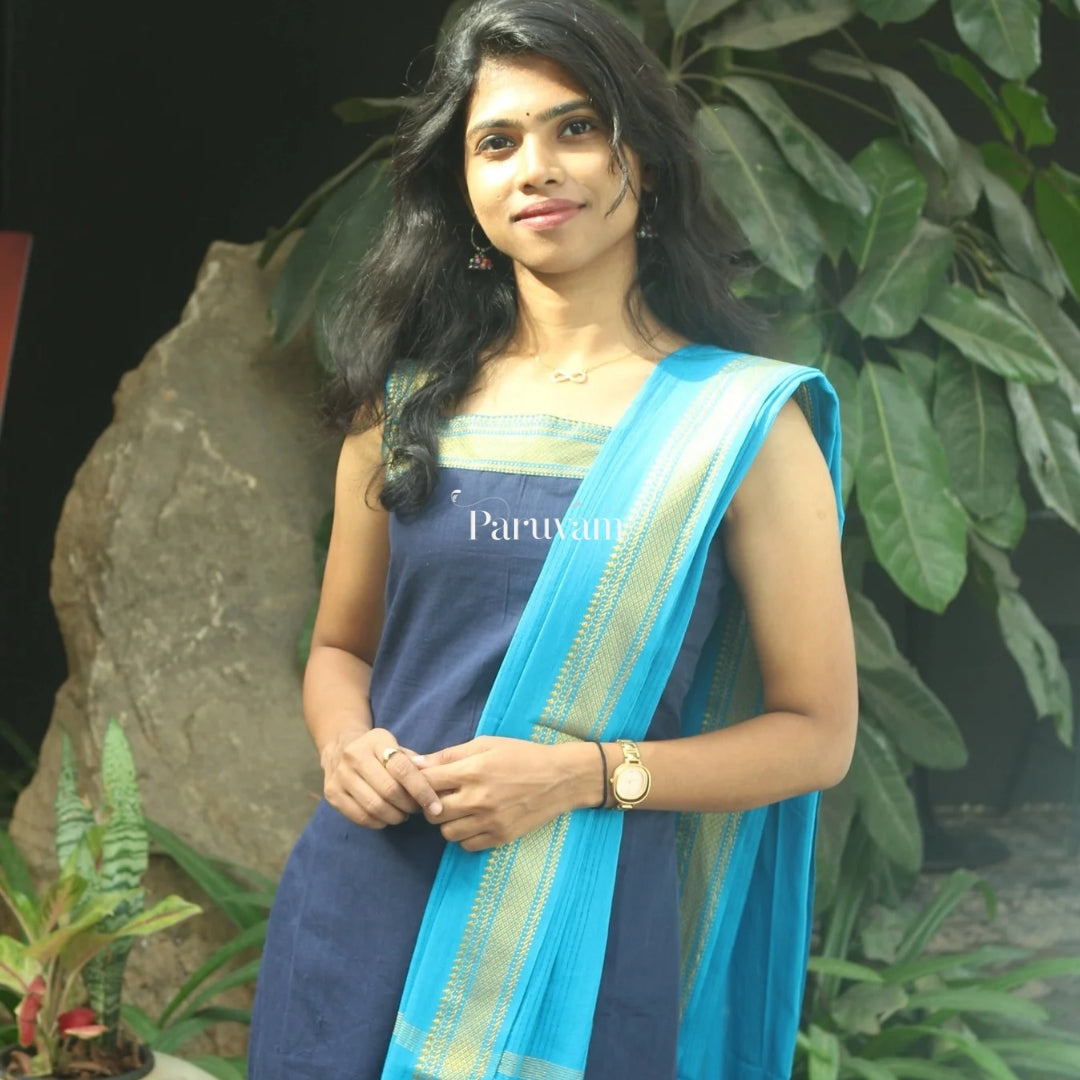 Blue Mangalgiri cotton salwar suit