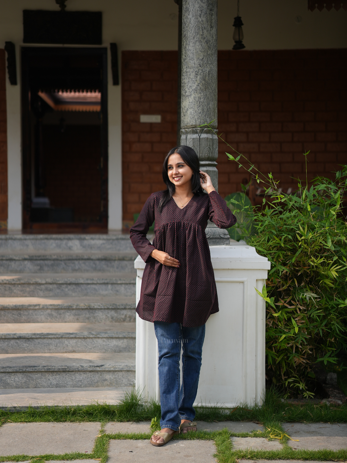 Black & Red Woven Short Kurti