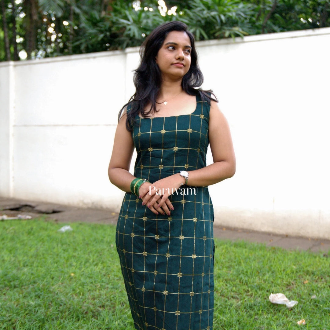 Emerald Green Silk Cotton Sleeveless Kurti