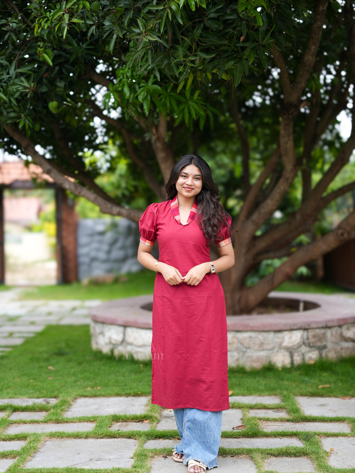 Maroon & Checked Patch Up Kurti