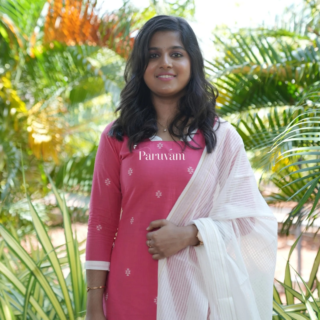 Pink & white cotton salwar set