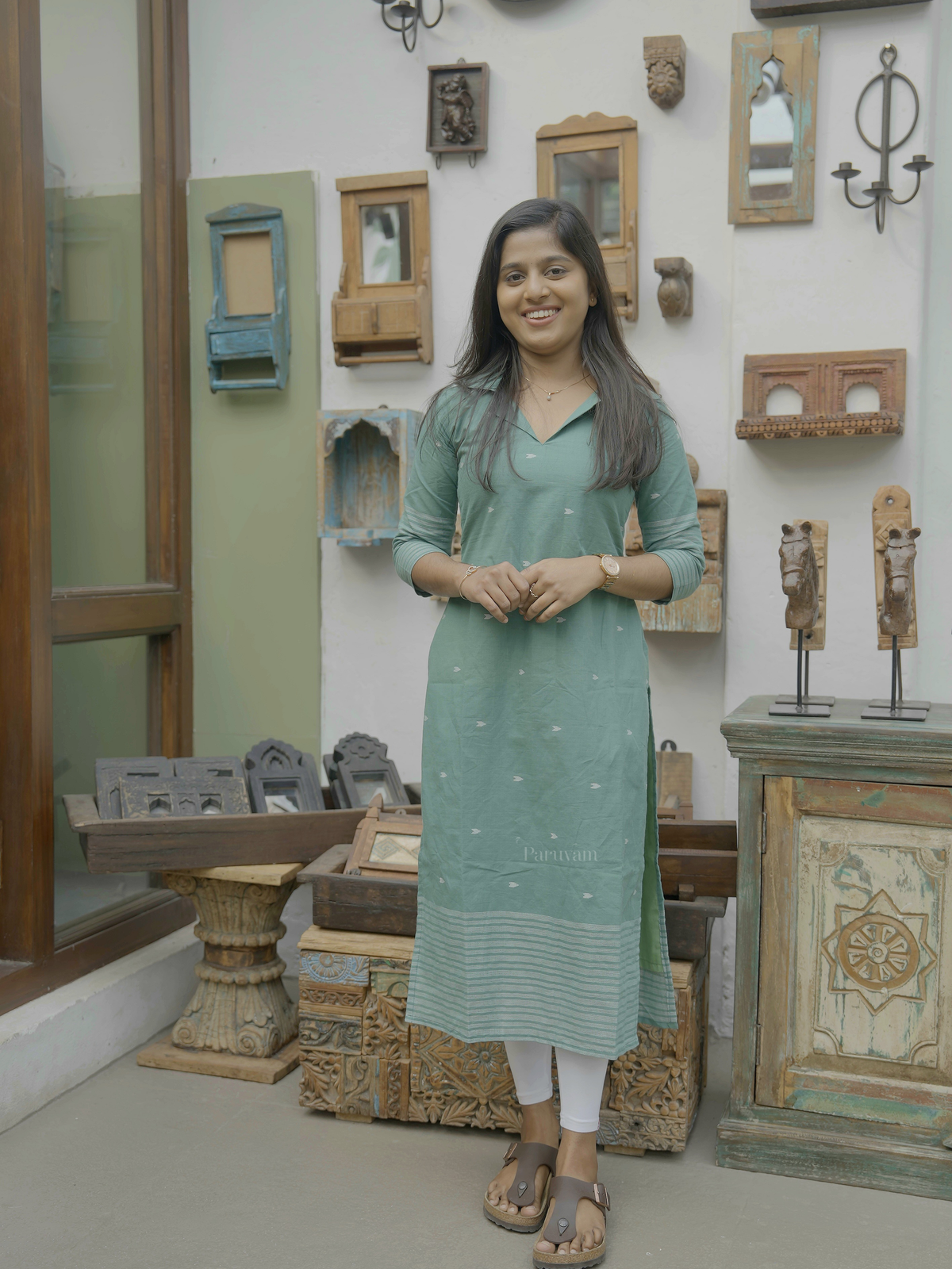 Leaf Green Handloom Cotton Kurti