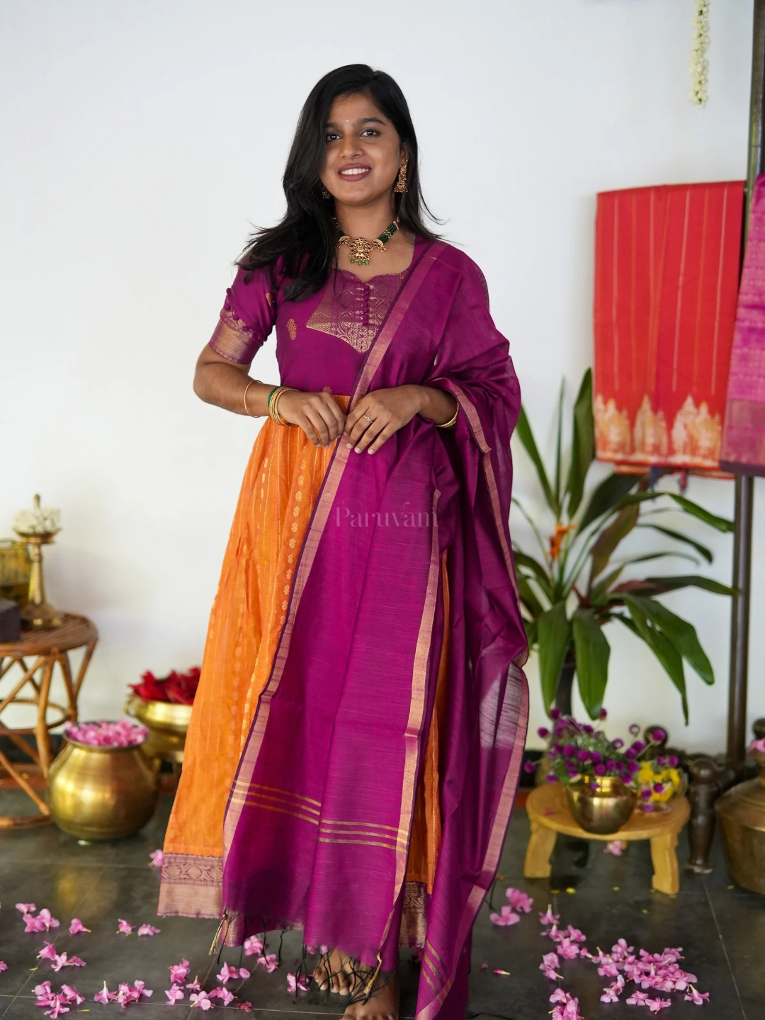 Sevvanthi - Orange & Magenta Anarkali