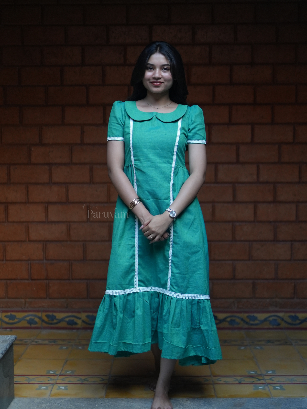 Green peter pan collar maxi dress