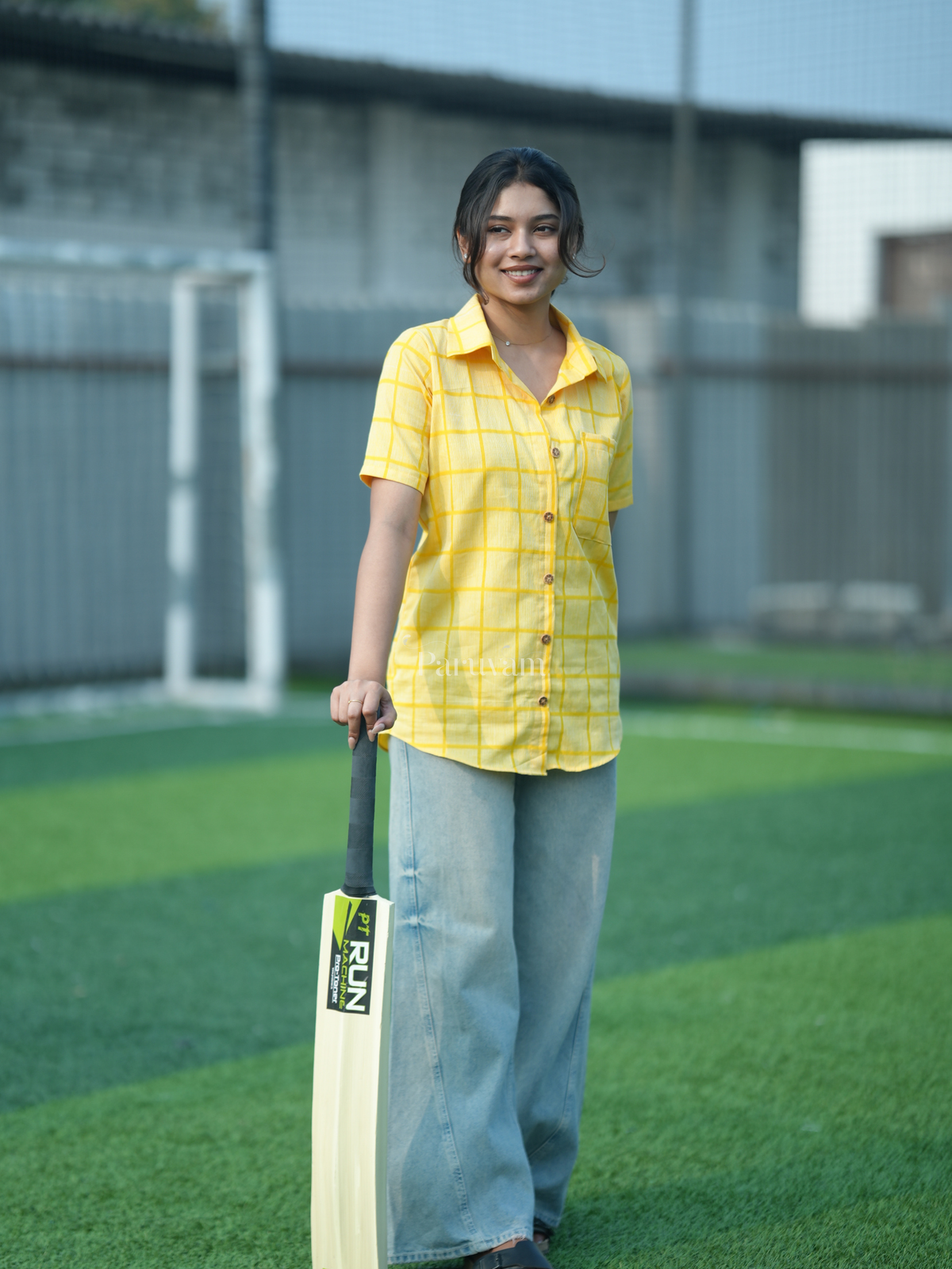 Yellow checked over-sized shirt