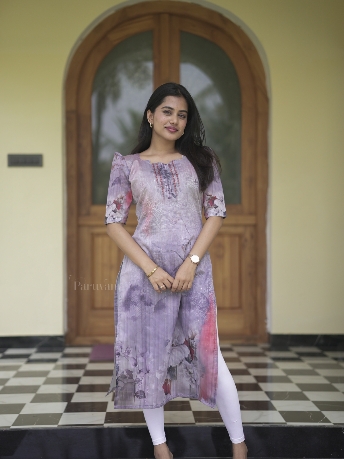 Grey dreamy printed Chanderi cotton Kurti - Ready to Ship