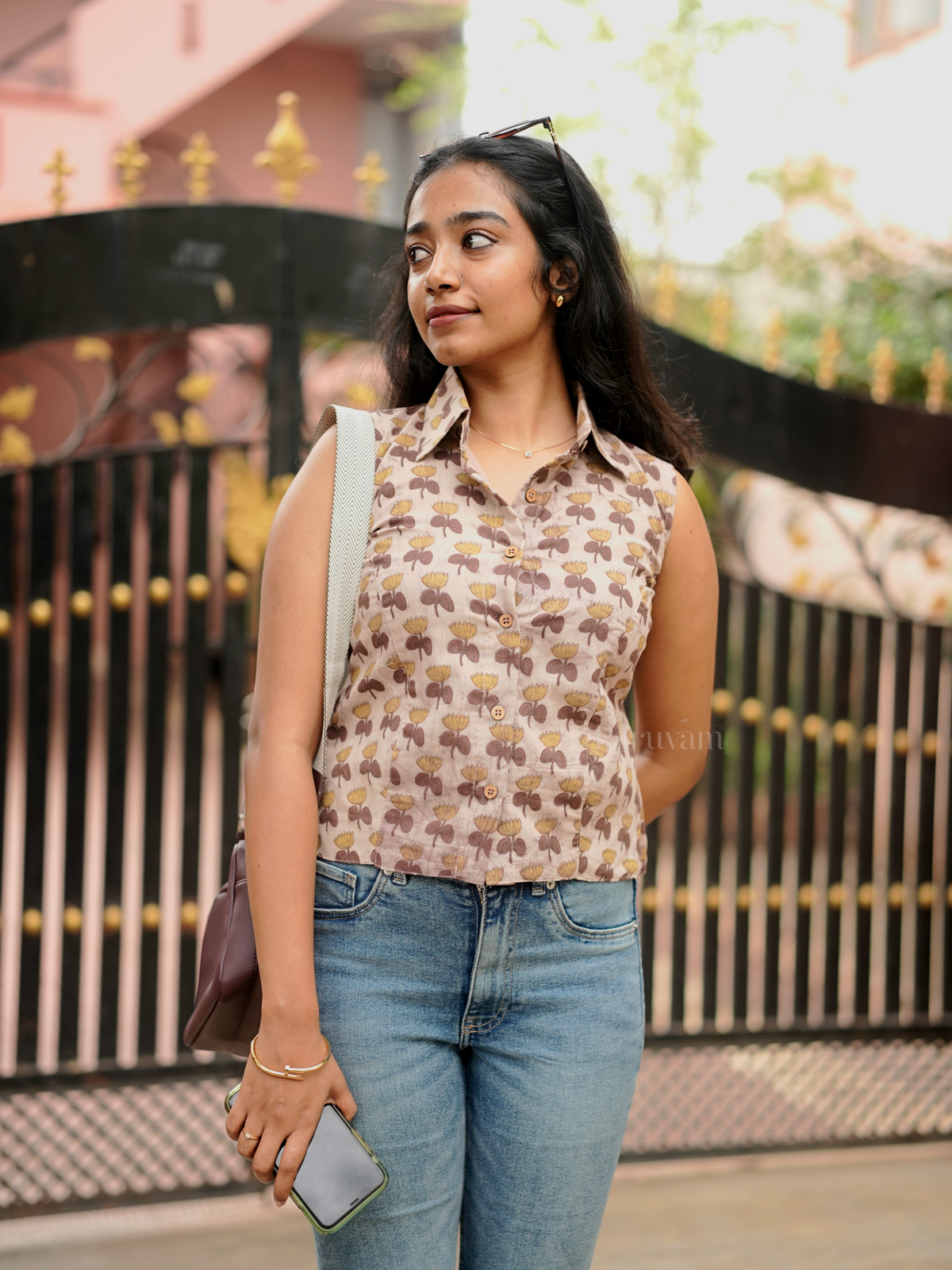 Ajrakh printed sleeveless short top