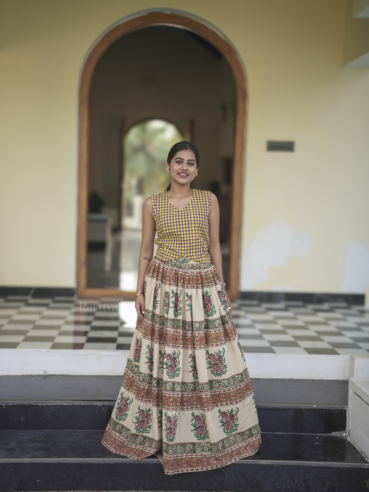 Beige Printed Maxi Skirt & Top Set