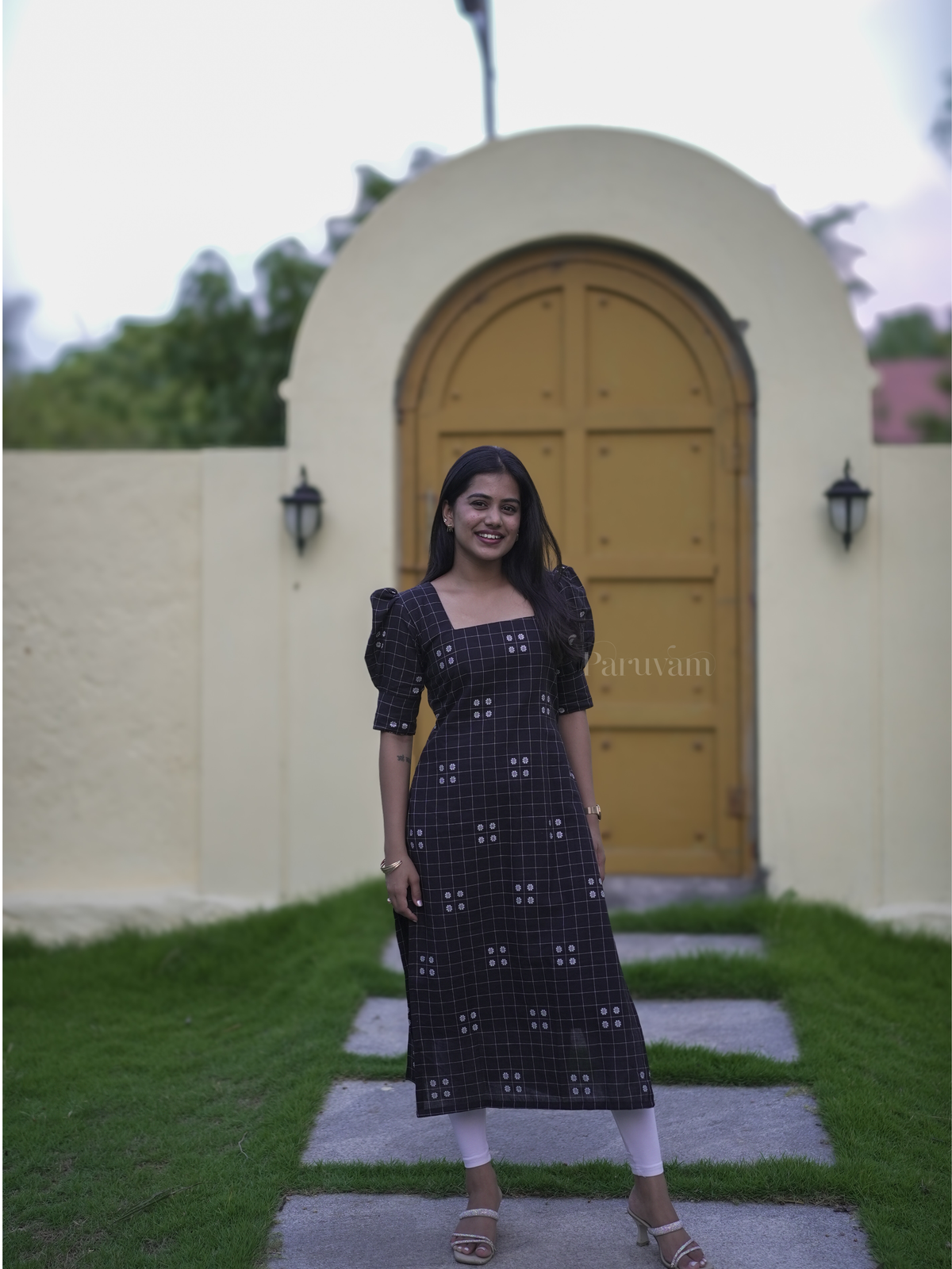 Black Checked Handloom Cotton Kurti