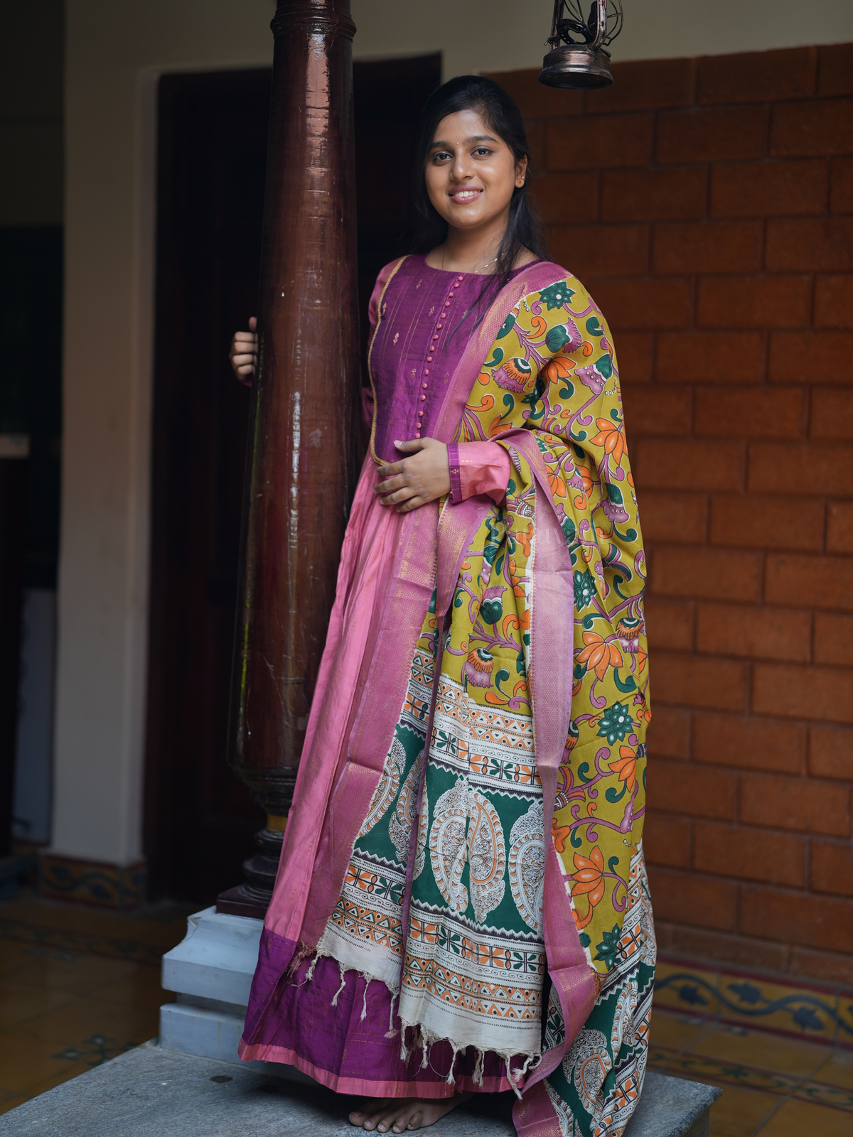 Kanakambaram orange and violet Anarkali