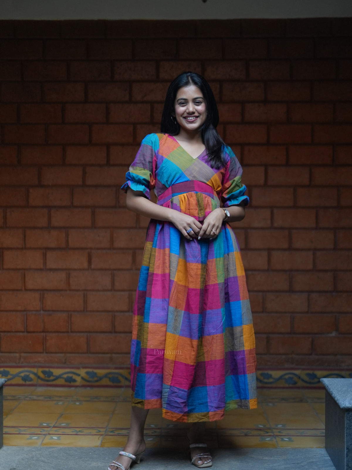 Madras checks maxi dress
