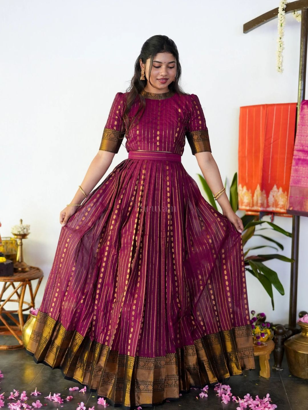 Vaadamalli  - Rich Purple Zari Work Skirt Set
