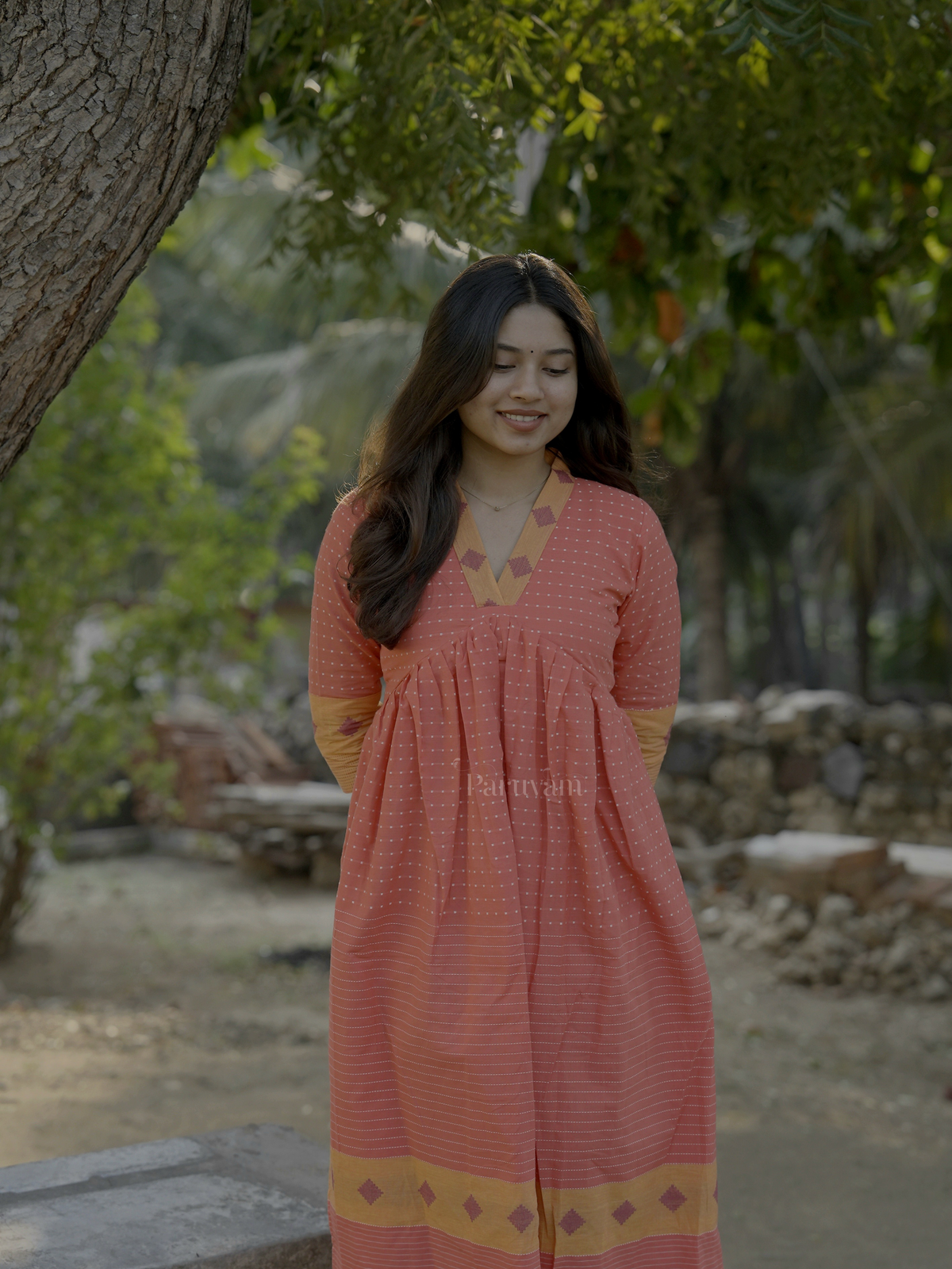 Peach Handloom Cotton Aliya Cut Kurti
