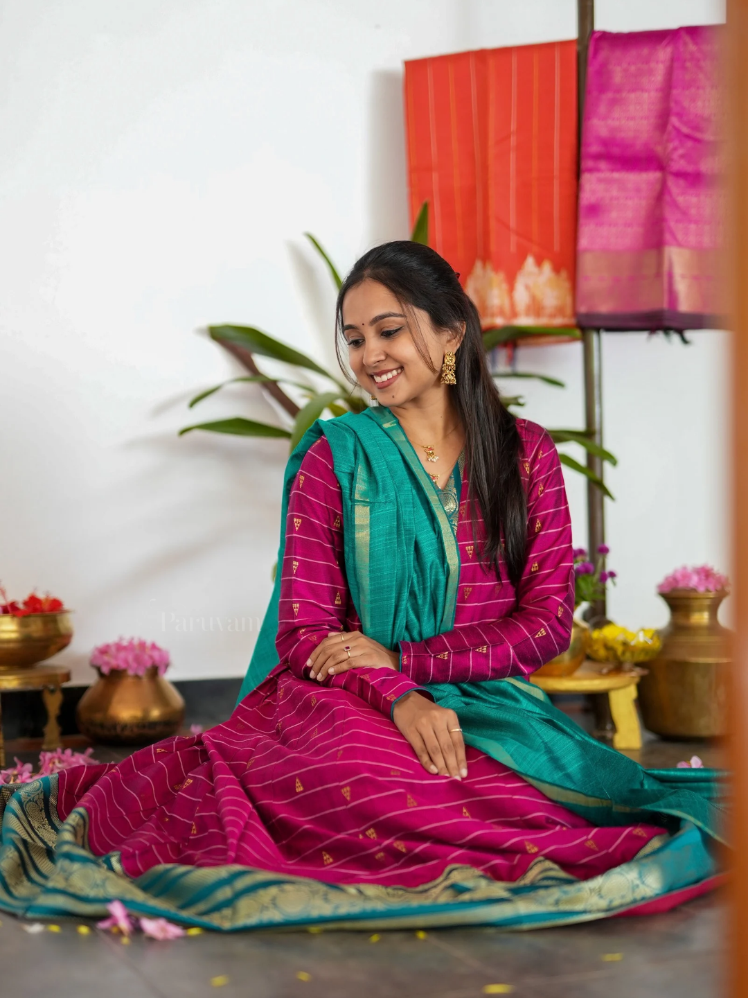 Rojapoo - Rani Pink & Green Anarkali