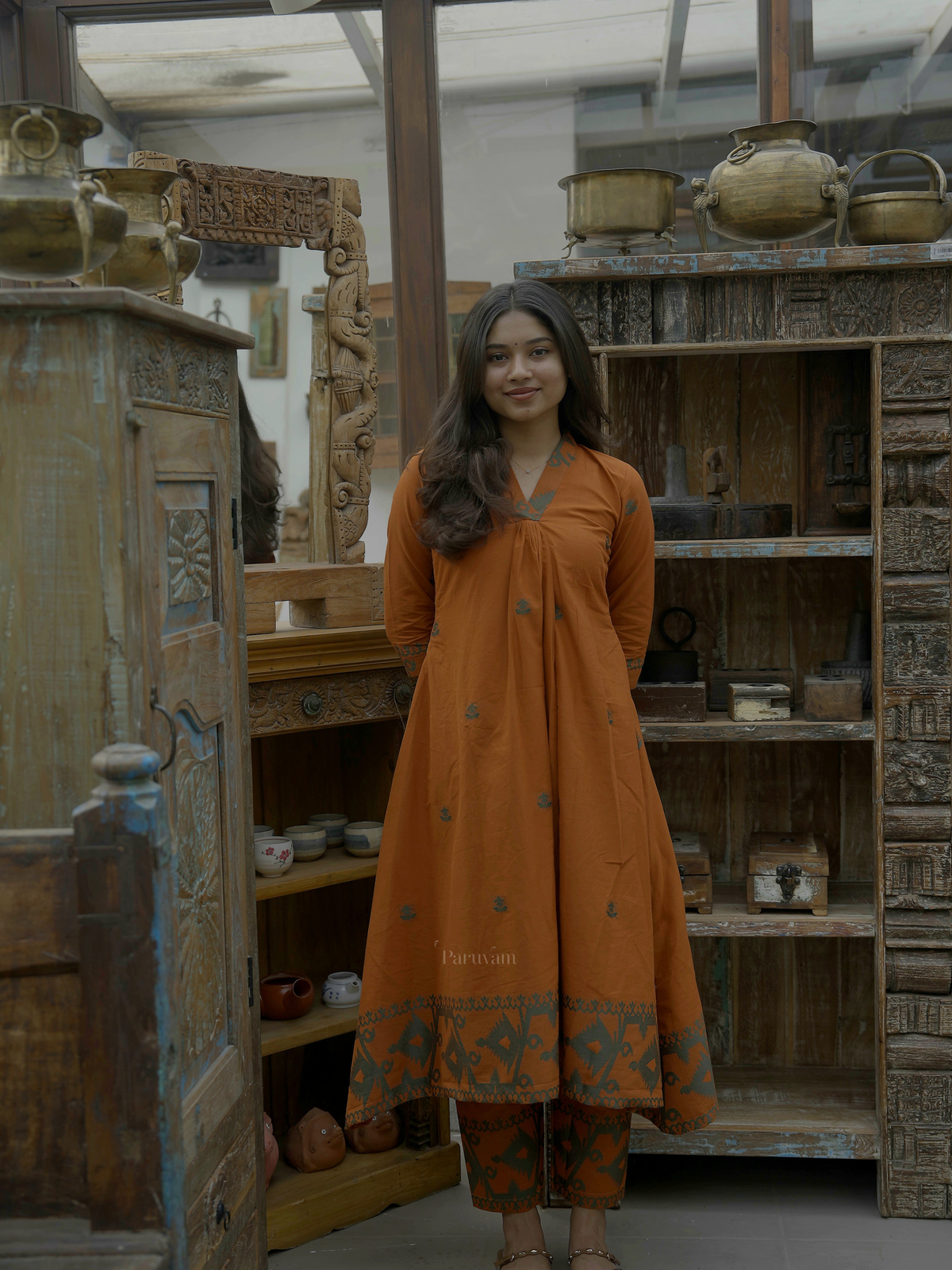 Burnt Orange Jamdani Co-ord Set