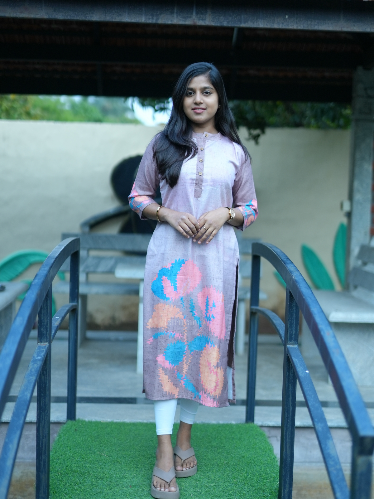 Ombre linen cotton floral printed kurti