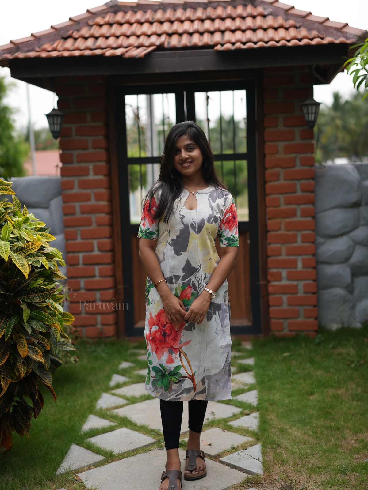 Abstract printed lemonade white chanderi cotton kurti - Ready to Ship